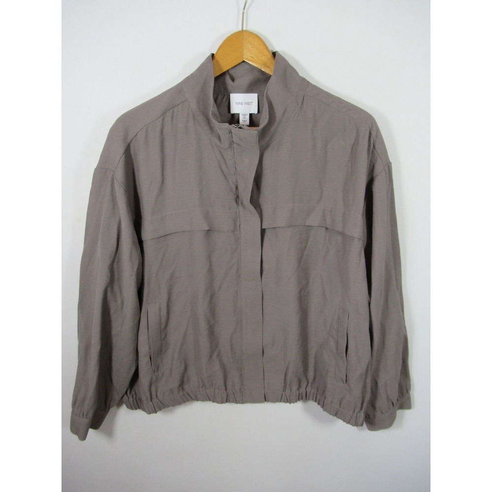 NEW Nine West Utility Bomber Jacket Women Plus Size 1X Taupe Full Zip